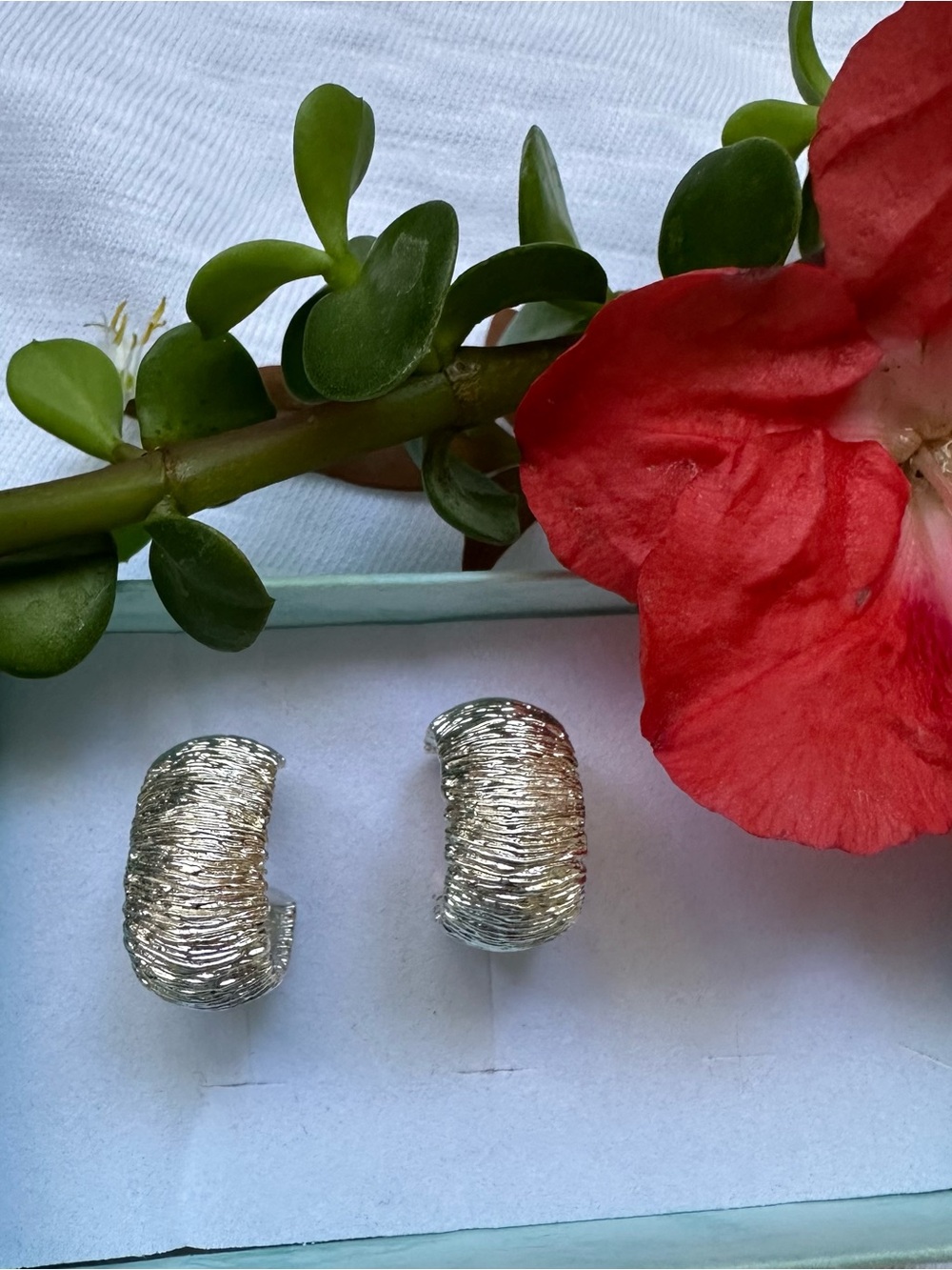 Milor Classic Textured sterling Silver 925 Hoop Earrings - Women Jewelry